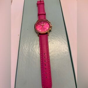 Hot Pink Leather Strap Watch